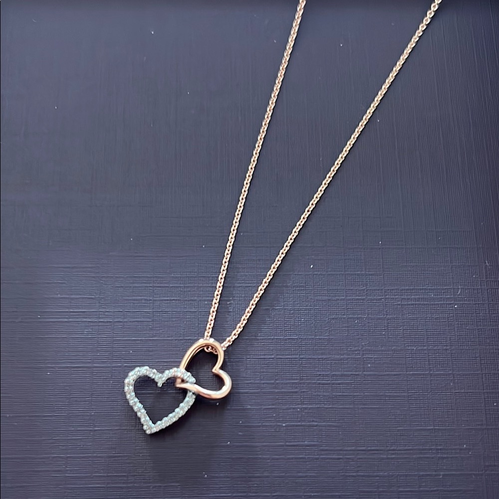 Diamond Double Heart Necklace 1/10 ct tw 10K Rose Gold 18"